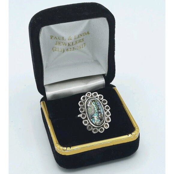 Vintage Oval Abalone Shell Inlay .925 Sterling Silver Ring Size 5 ESTATE XLNT - Picture 3 of 9
